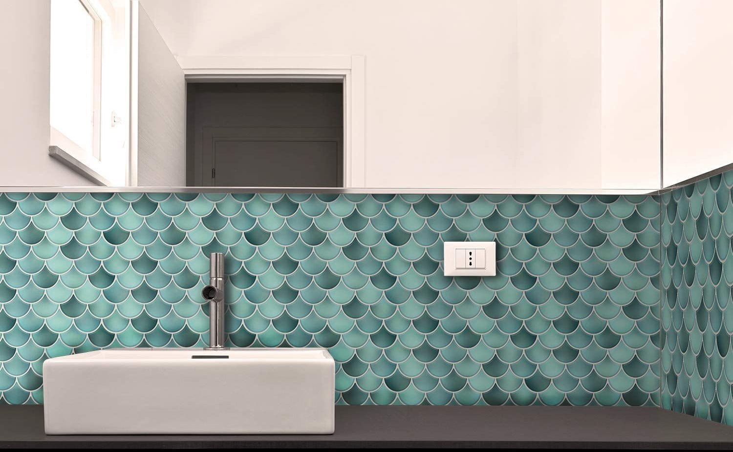 Fresh Turquoise Glossy Stick-on Tiles
