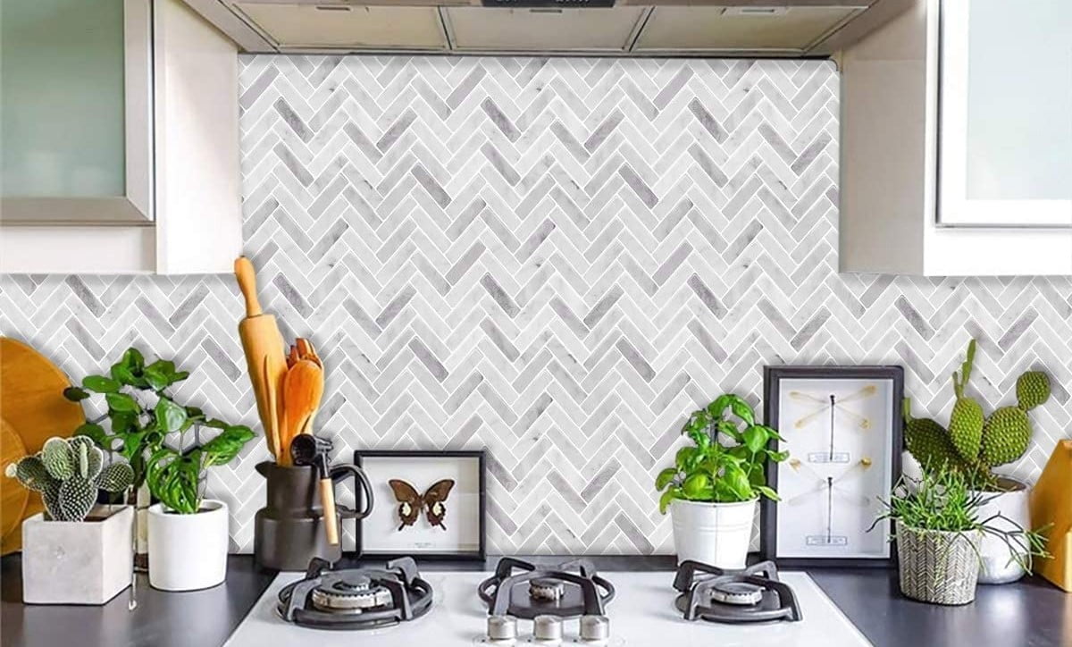 Herringbone Peel and Stick Backsplash Tile