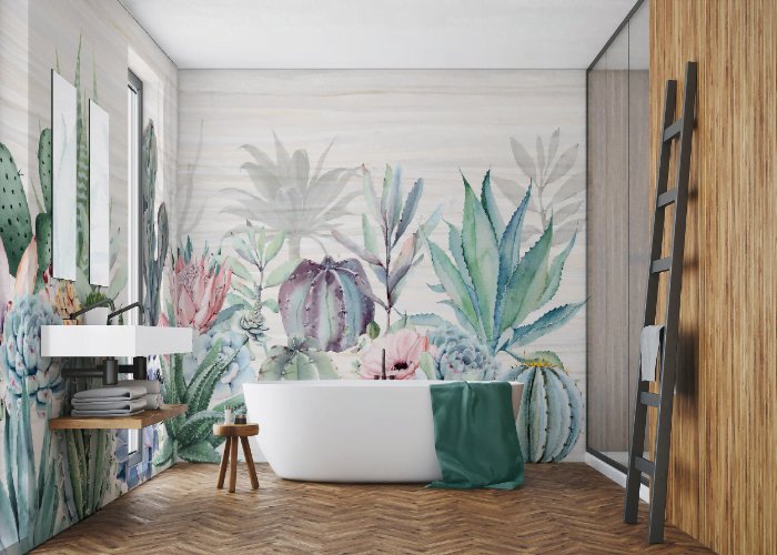 Tropical Green Bathroom Wallpaper (1)