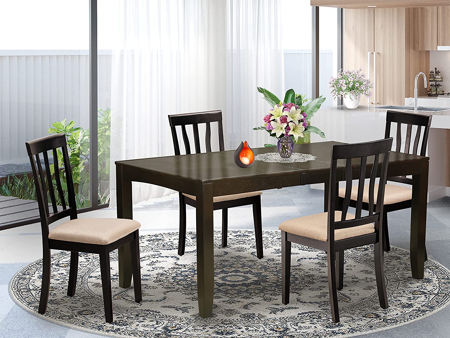 East West Furniture 6-Piece Dining Table Set with Bench