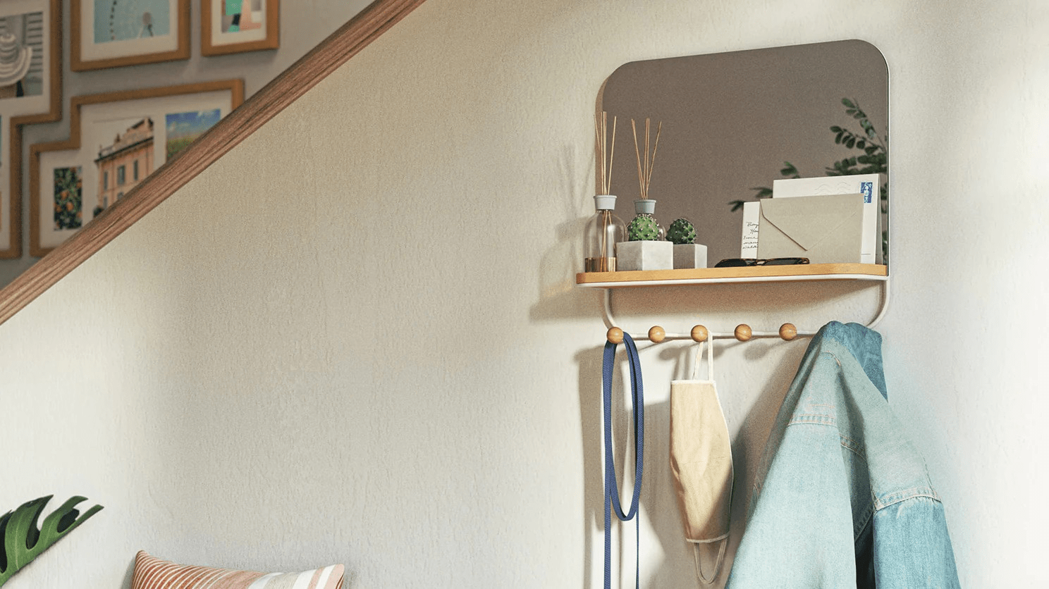 Hanging a Mirror with a Shelf and Hooks