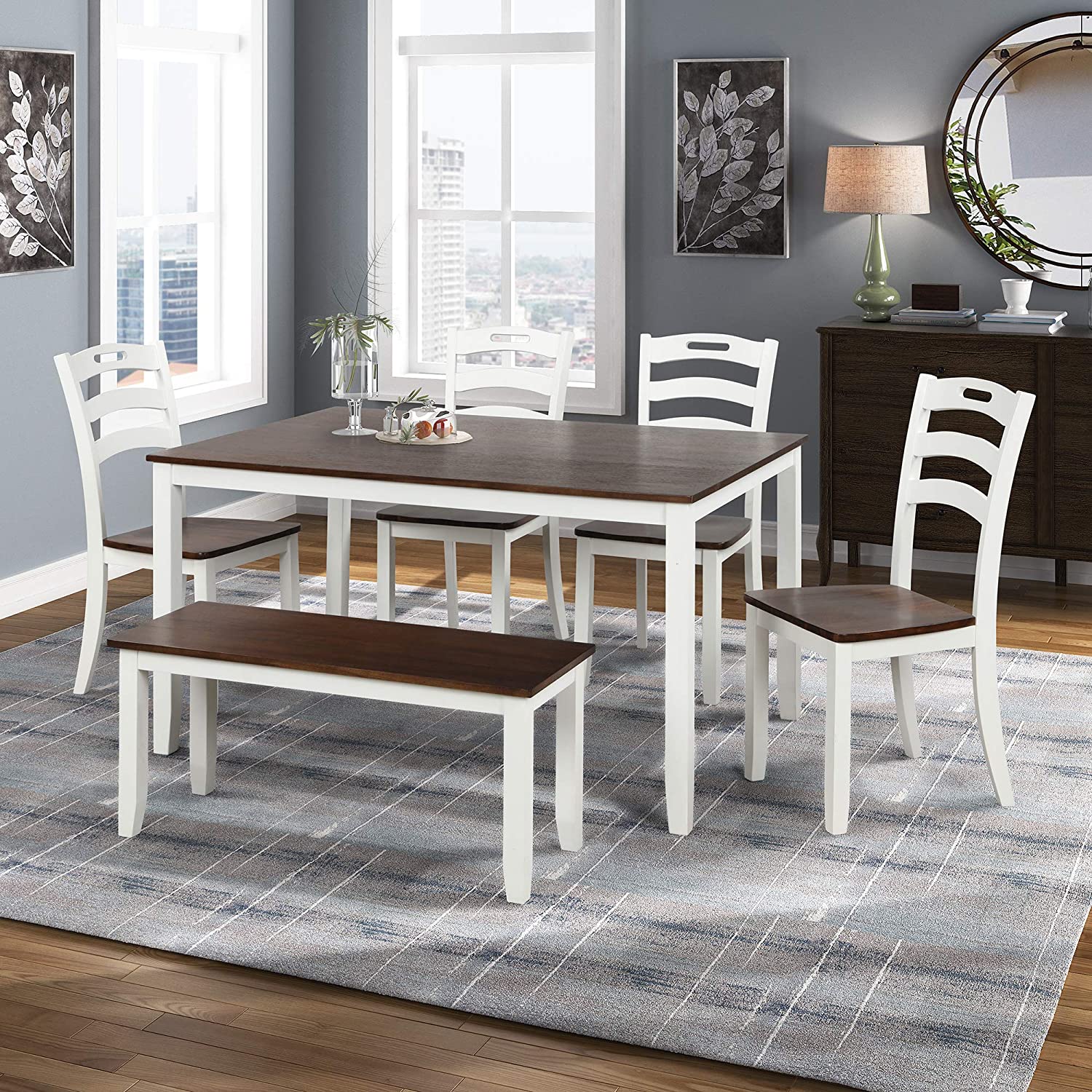 Harper & Bright Designs 6-Piece Dining Table Set with Bench