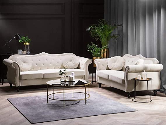 Wood Velvet White Sofa
