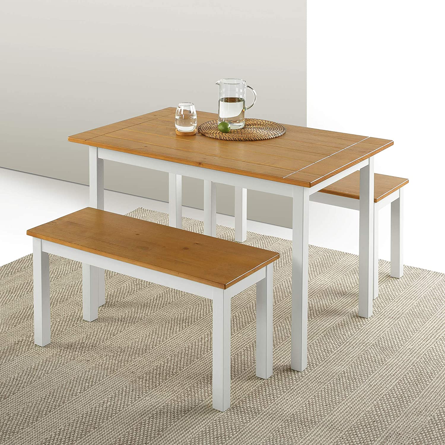 Zinus Farmhouse Dining Table with Two Benches