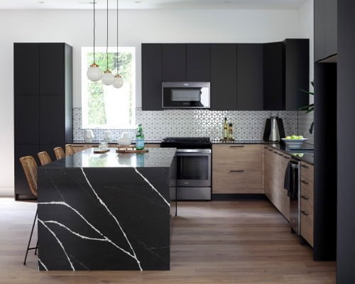  Black Waterfall Island and Marble Countertop