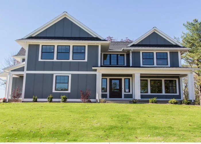 Blue and Modern Grey House Exterior with Brown and Whites