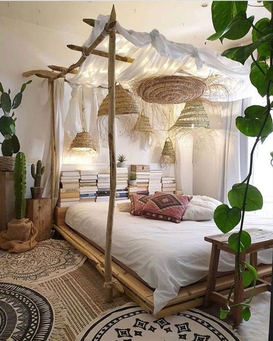 Bohemian Rattan Canopy Bed