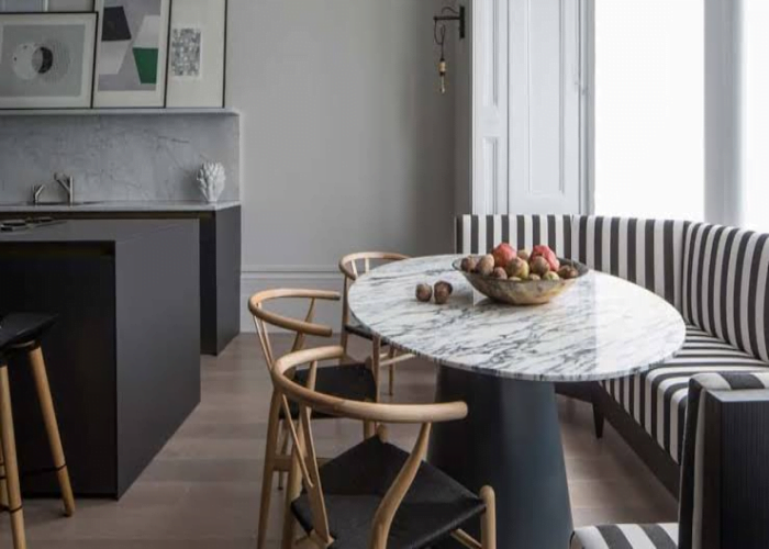  Breakfast Nook Bench with Striped Upholstery