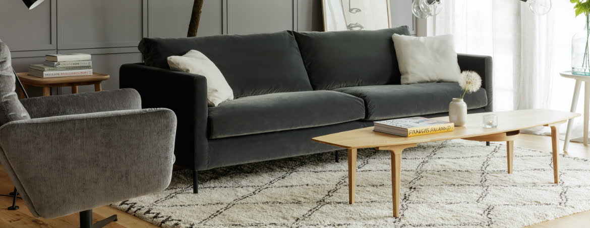 Charcoal Grey Velvet Sectional Couch