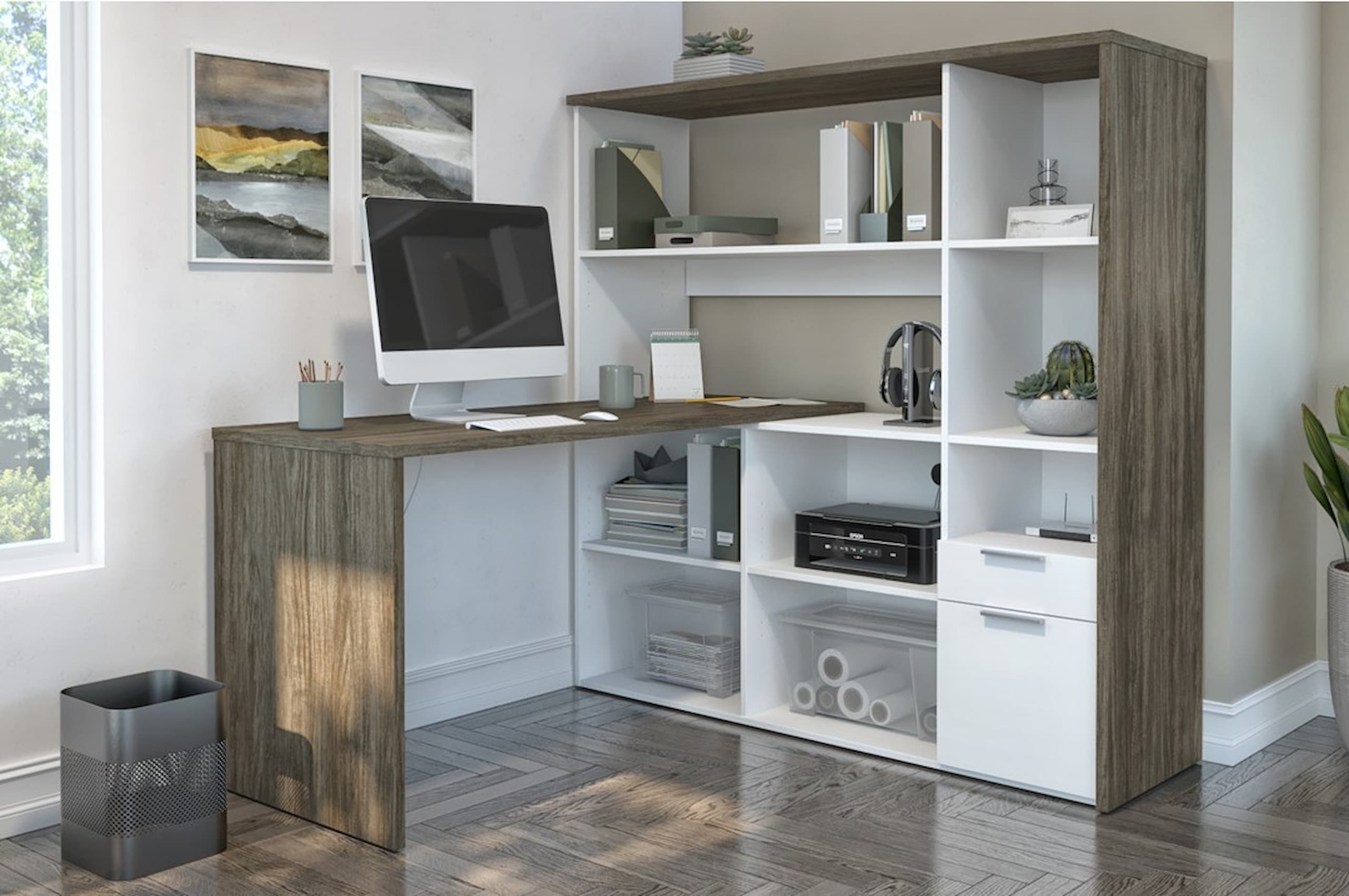Corner Desk with Built-In Shelves