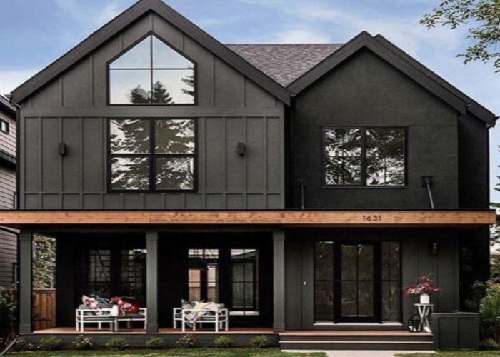 Dark Grey Exterior Color Scheme with Wooden Textures