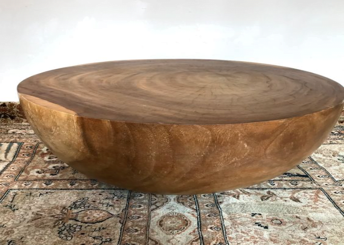 Discover a Wooden Drum Table that Is Half-Spherical