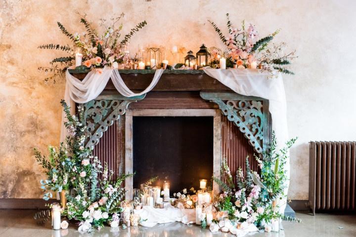 Fireplace with Flowers and Candles