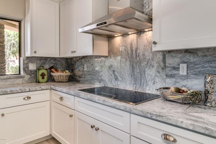 Gray and White Marble Waterfall Countertops