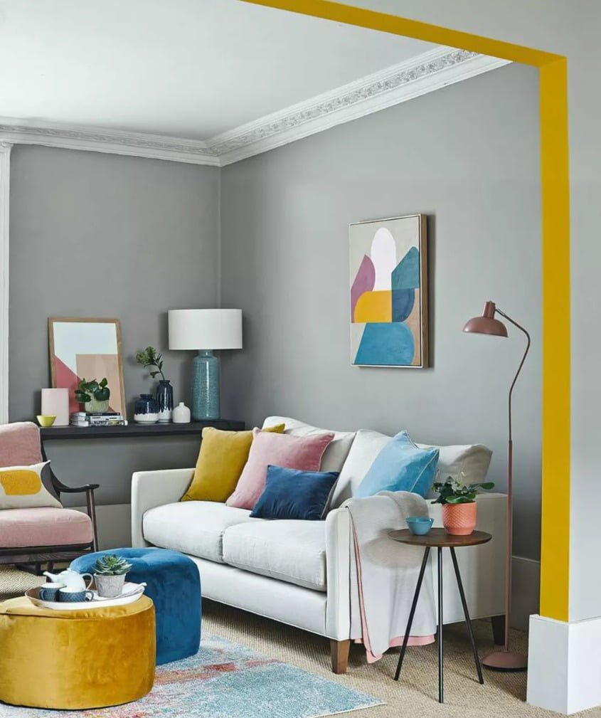 Grey Living Room with a Touch of Colors