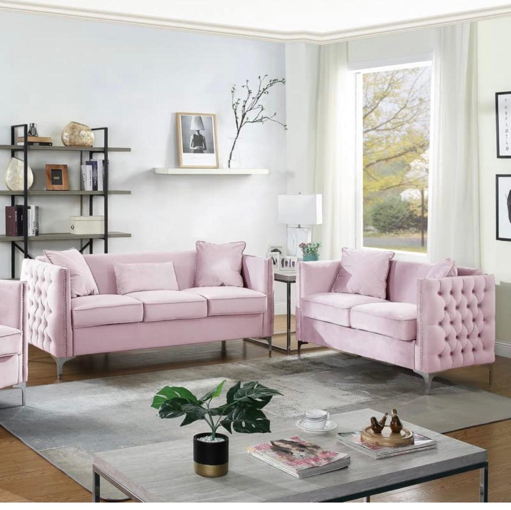 Lilola Home Bayberry Pink Velvet Sofa
