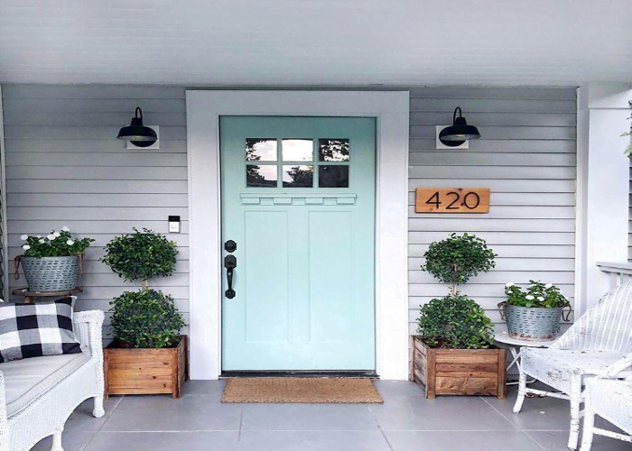  Modern Grey House Exterior Colour Scheme with Blue Front Door