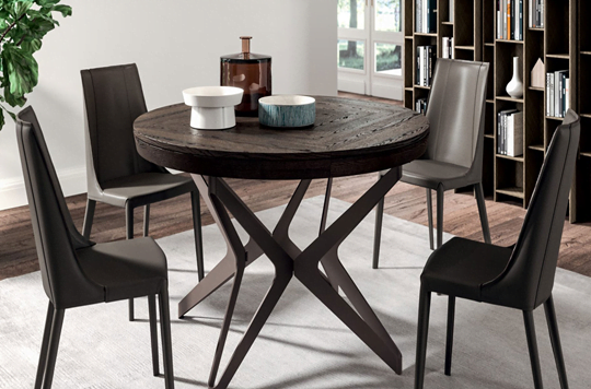 Ozzio Italia Extending Round Steel and Wood Table