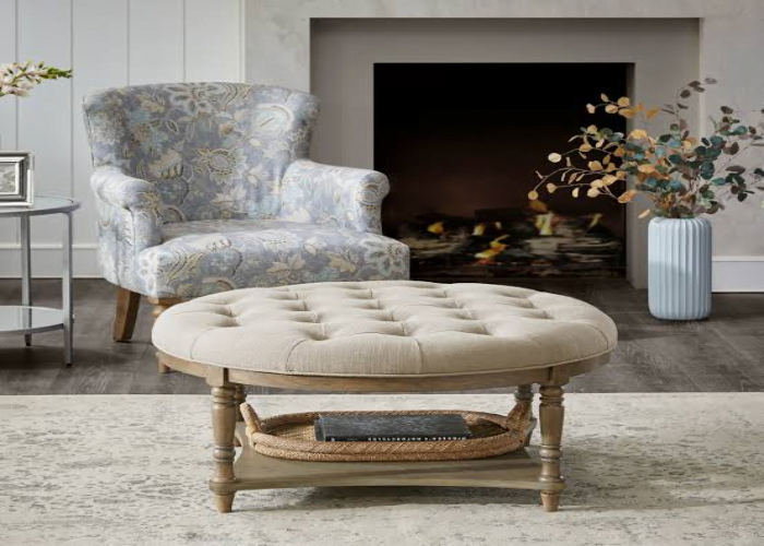 Round Ottoman as a Coffee Table