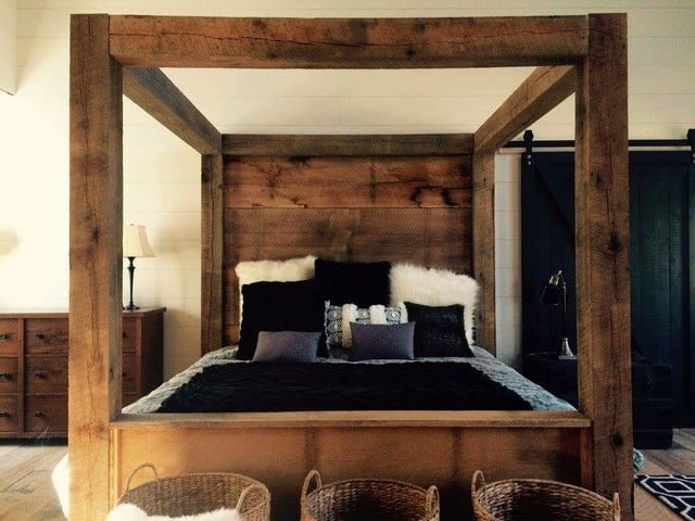 Rustic and Industrial Reclaimed Wood Framed Canopy Bed