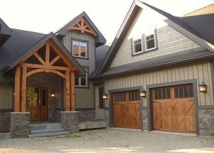 Stained Wood Combination with Modern Grey House Exterior