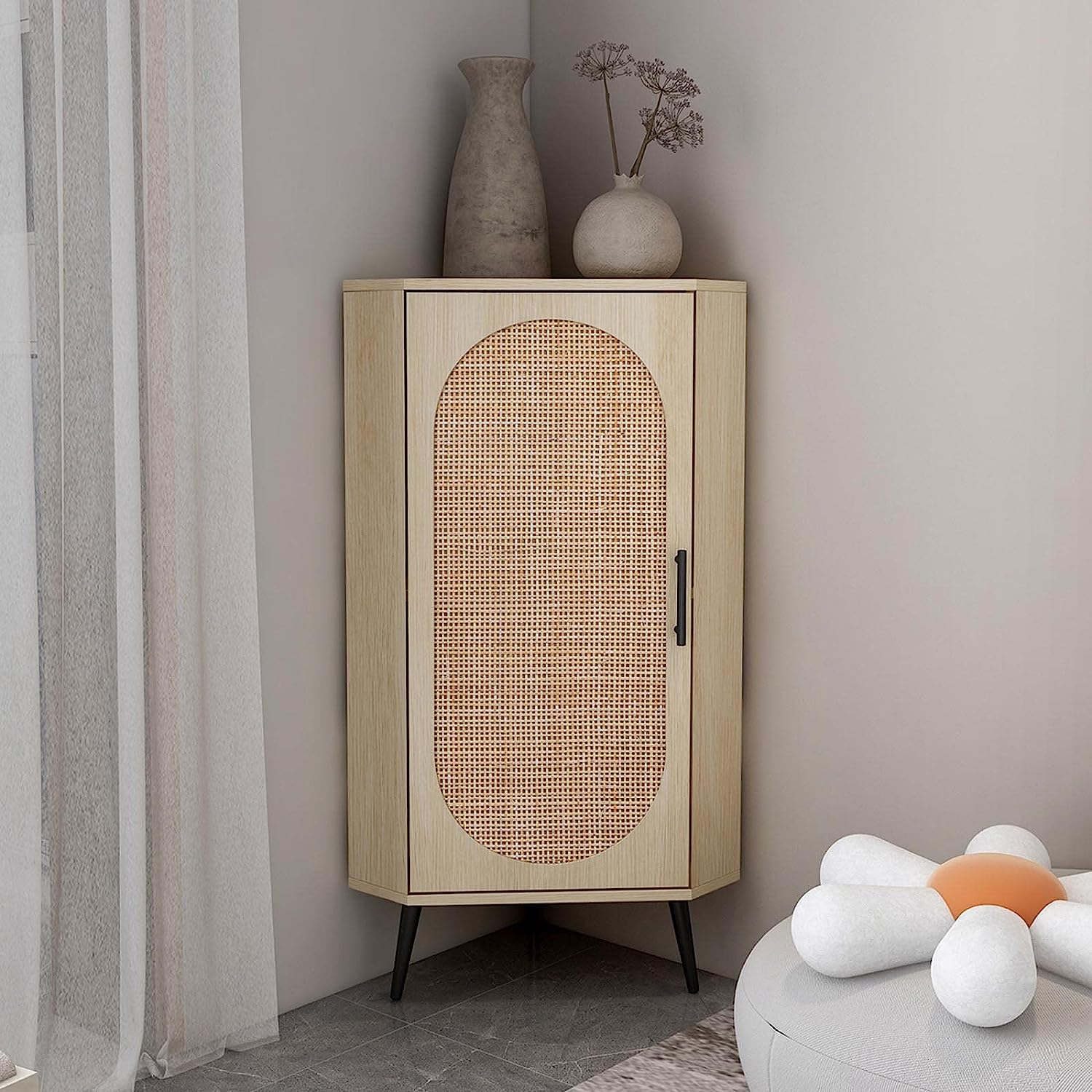 Storage Cabinet with Rattan Decoration Door