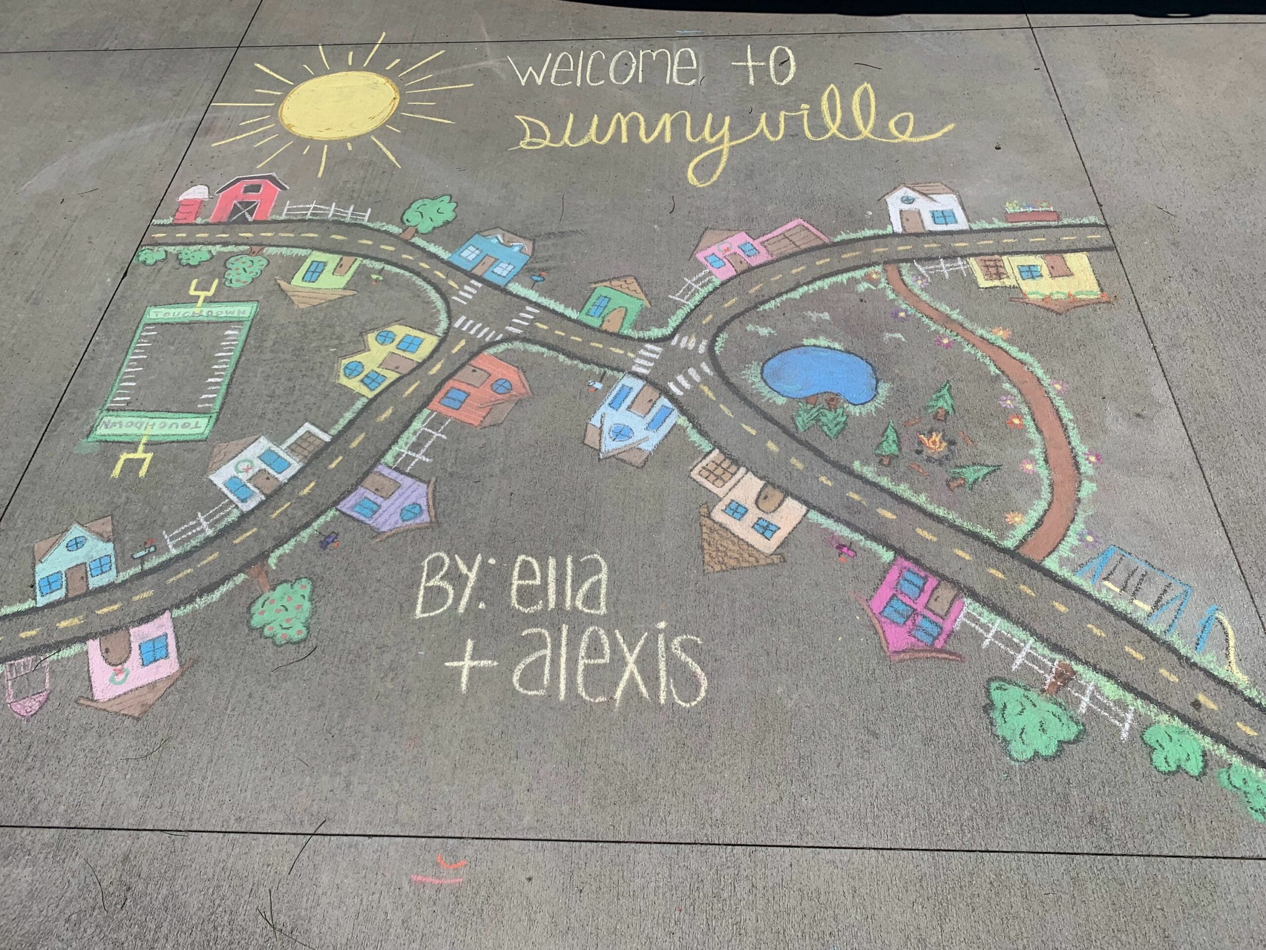 Town & Roadway Chalk Drawing