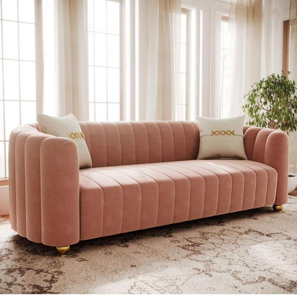 Yunqishi KEAI 83.46" Pink Velvet Couch