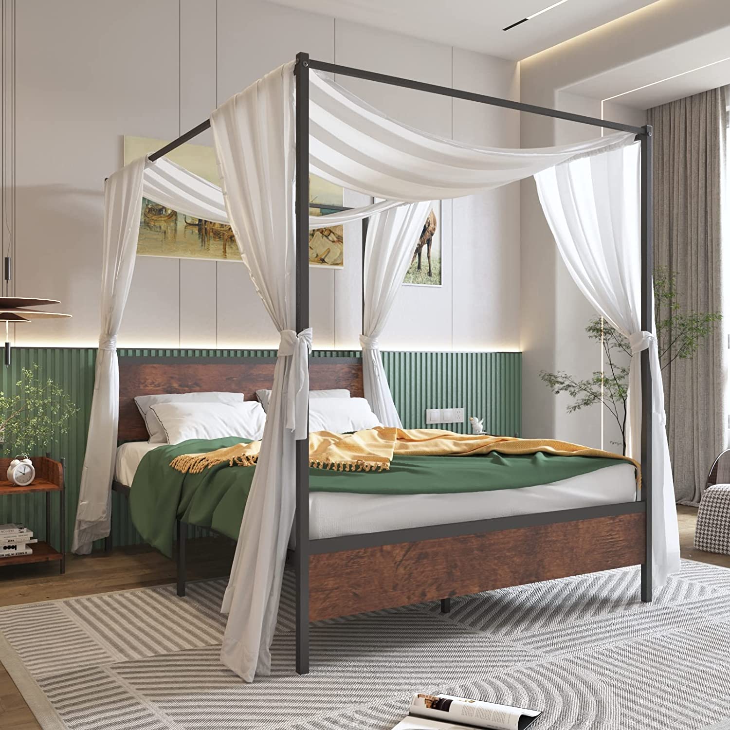Contemporary Wood And Iron Canopy Bed